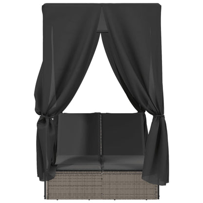 Ligbed Tweepersoons Met Dak En Gordijn Poly Rattan