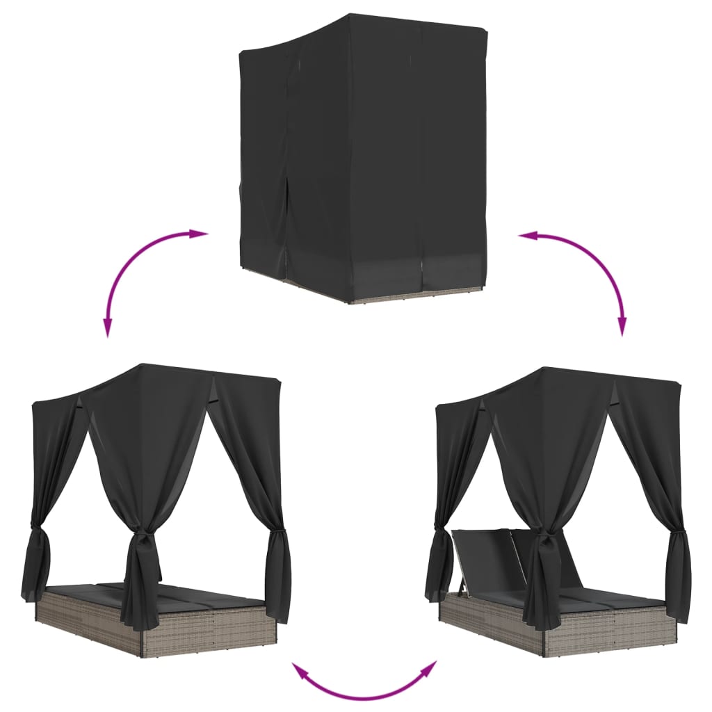 Ligbed Tweepersoons Met Dak En Gordijn Poly Rattan