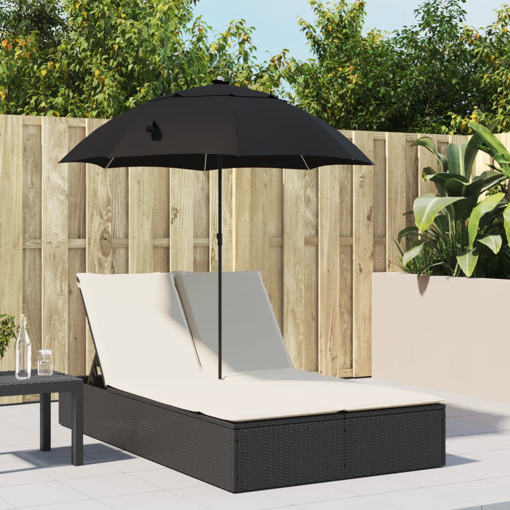 Ligbed 2-Persoons Met Kussens En Parasol Poly Rattan