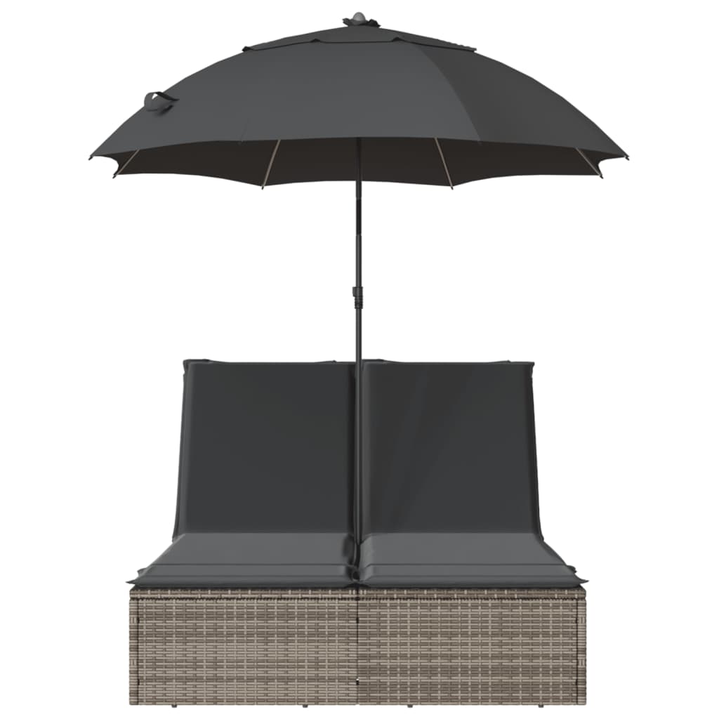 Ligbed 2-Persoons Met Kussens En Parasol Poly Rattan