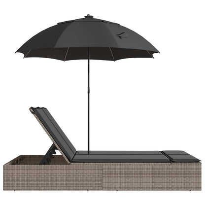 Ligbed 2-Persoons Met Kussens En Parasol Poly Rattan
