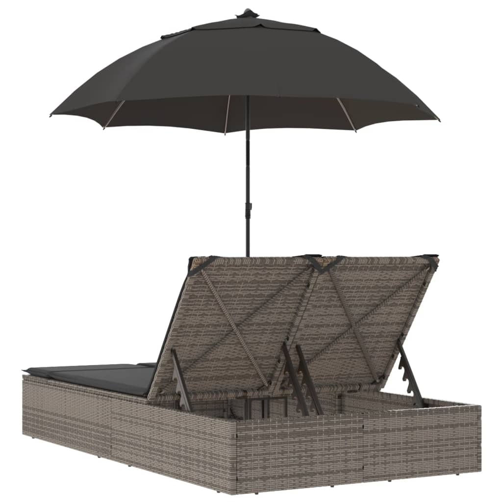 Ligbed 2-Persoons Met Kussens En Parasol Poly Rattan