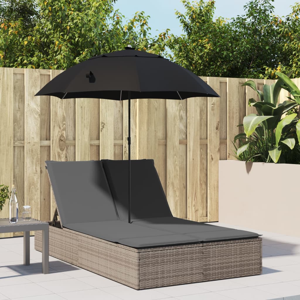Ligbed 2-Persoons Met Kussens En Parasol Poly Rattan