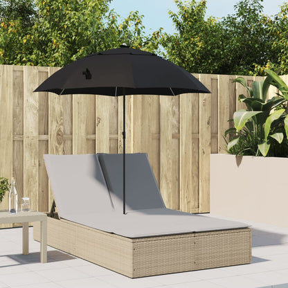 Ligbed 2-Persoons Met Kussens En Parasol Poly Rattan