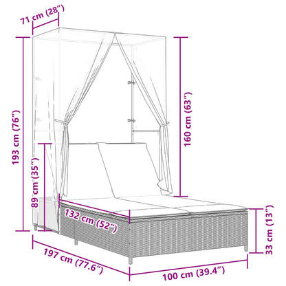 Ligbed Tweepersoons Met Dak En Gordijn Poly Rattan