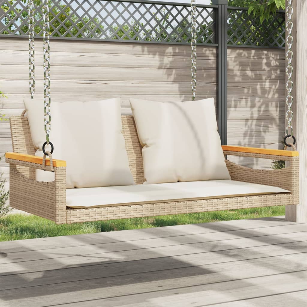 Schommelbank Met Kussens Poly Rattan Beige