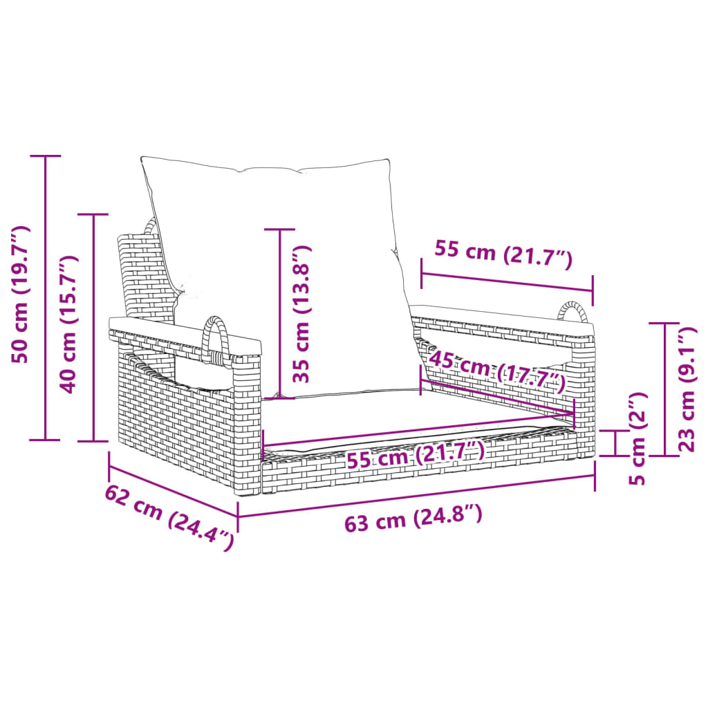 Schommelbank Met Kussens Poly Rattan Beige