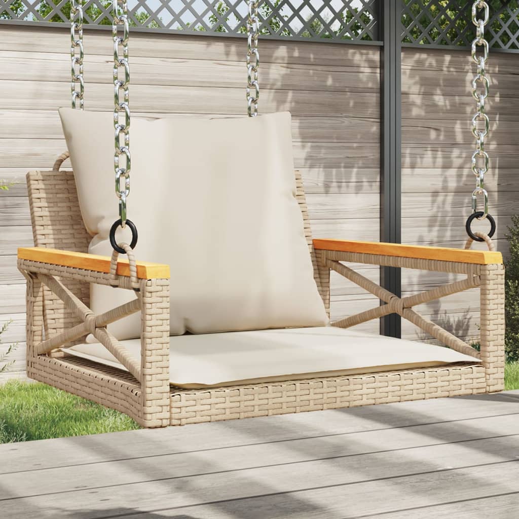 Schommelbank Met Kussens Poly Rattan Beige
