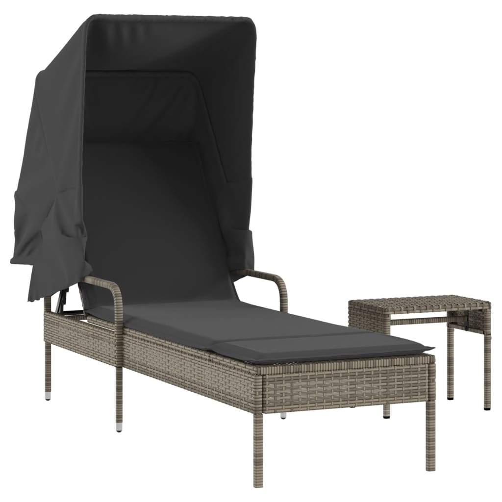 Ligbed Met Luifel En Tafel Poly Rattan