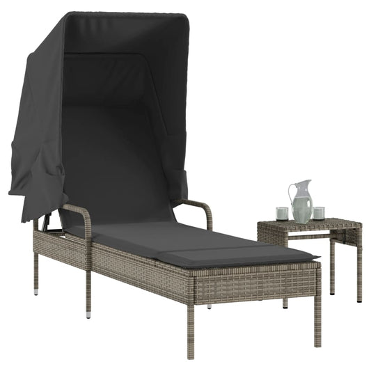 Ligbed Met Luifel En Tafel Poly Rattan