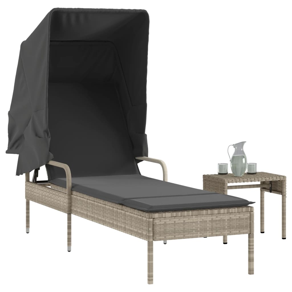 Ligbed Met Luifel En Tafel Poly Rattan