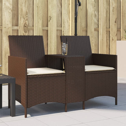 Tuinbank 2-Zits Met Tafel En Kussens Poly Rattan