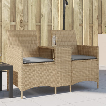 Tuinbank 2-Zits Met Tafel En Kussens Poly Rattan