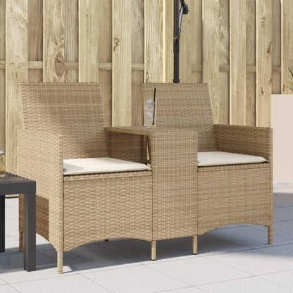 Tuinbank 2-Zits Met Tafel En Kussens Poly Rattan