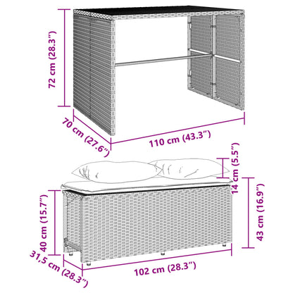 3-Delige Tuinset Met Kussens Poly Rattan