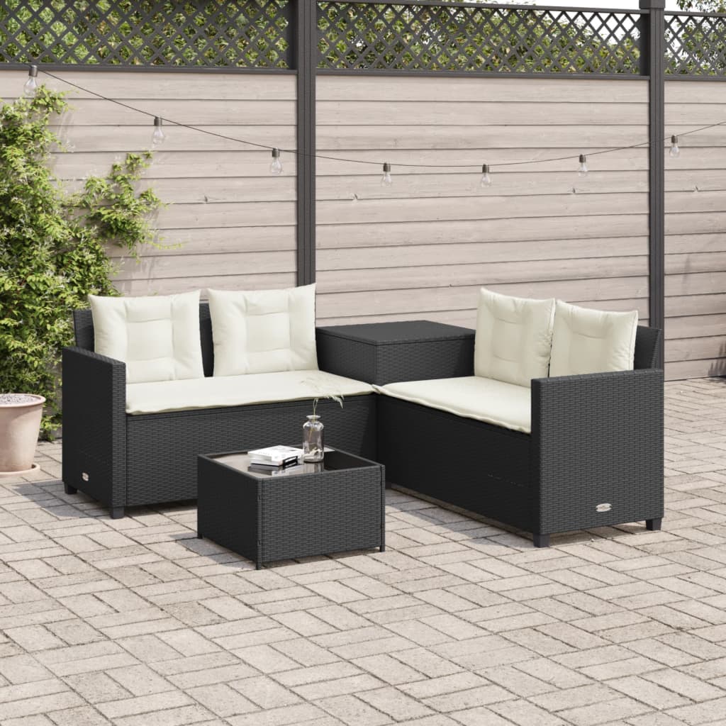 Tuinbank Met Tafel En Kussens L-Vormig Poly Rattan Grijs