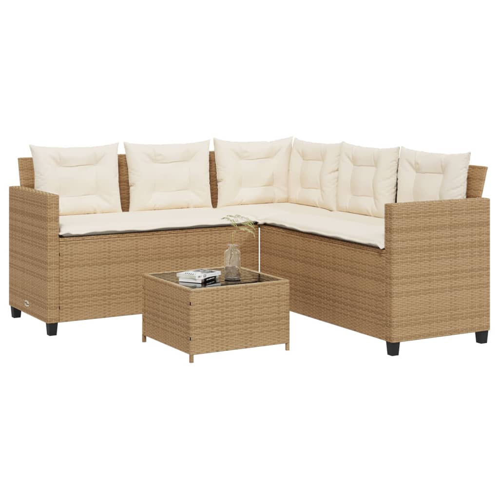 Tuinbank Met Tafel En Kussens L-Vormig Poly Rattan