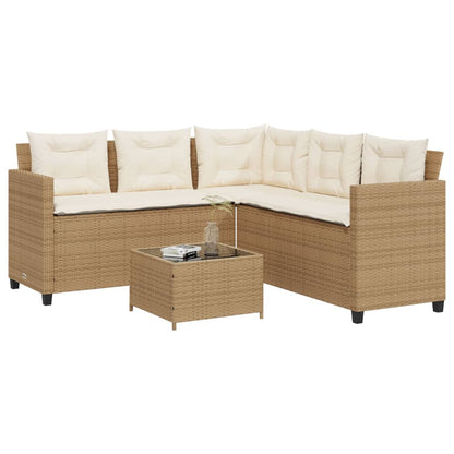 Tuinbank Met Tafel En Kussens L-Vormig Poly Rattan