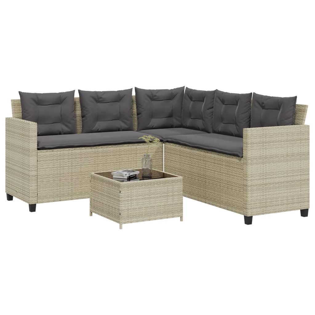 Tuinbank Met Tafel En Kussens L-Vormig Poly Rattan