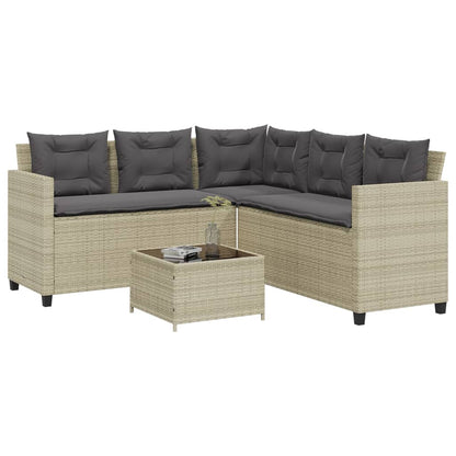 Tuinbank Met Tafel En Kussens L-Vormig Poly Rattan