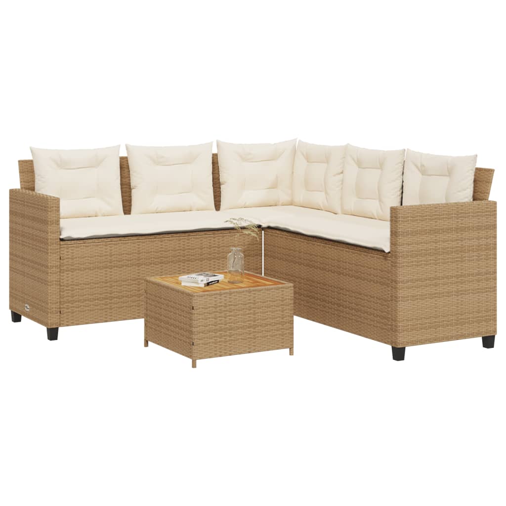 Tuinbank Met Tafel En Kussens L-Vormig Poly Rattan