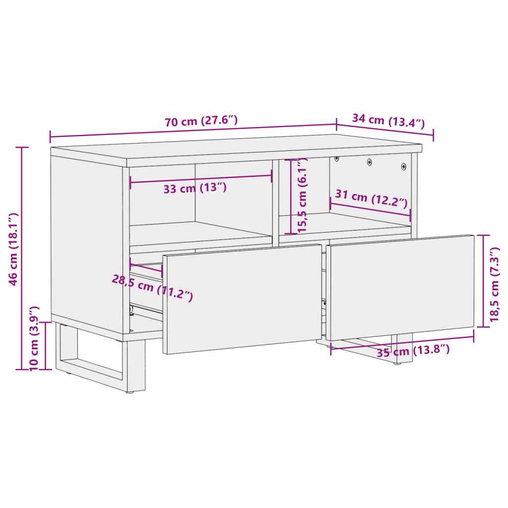 Tv-Meubel 70X34X46 Cm Massief Mangohout