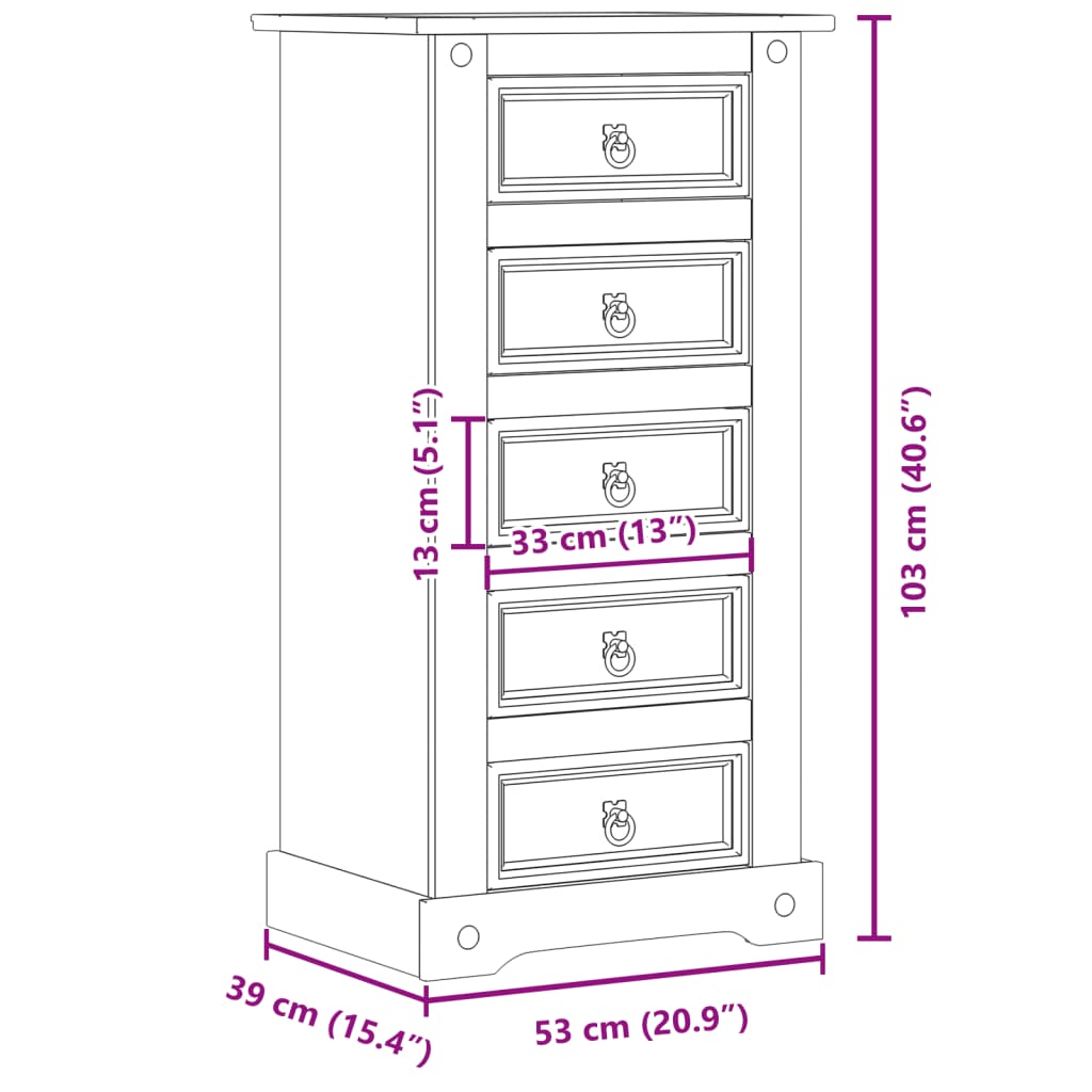 Nachtkastje Corona 53X39X103 Cm Massief Grenenhout