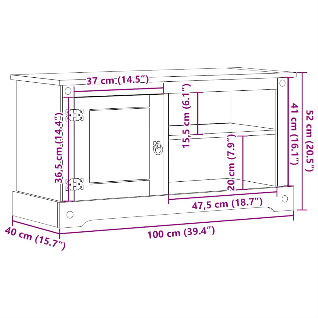 Tv-Meubel Corona 100X40X52 Cm Massief Grenenhout