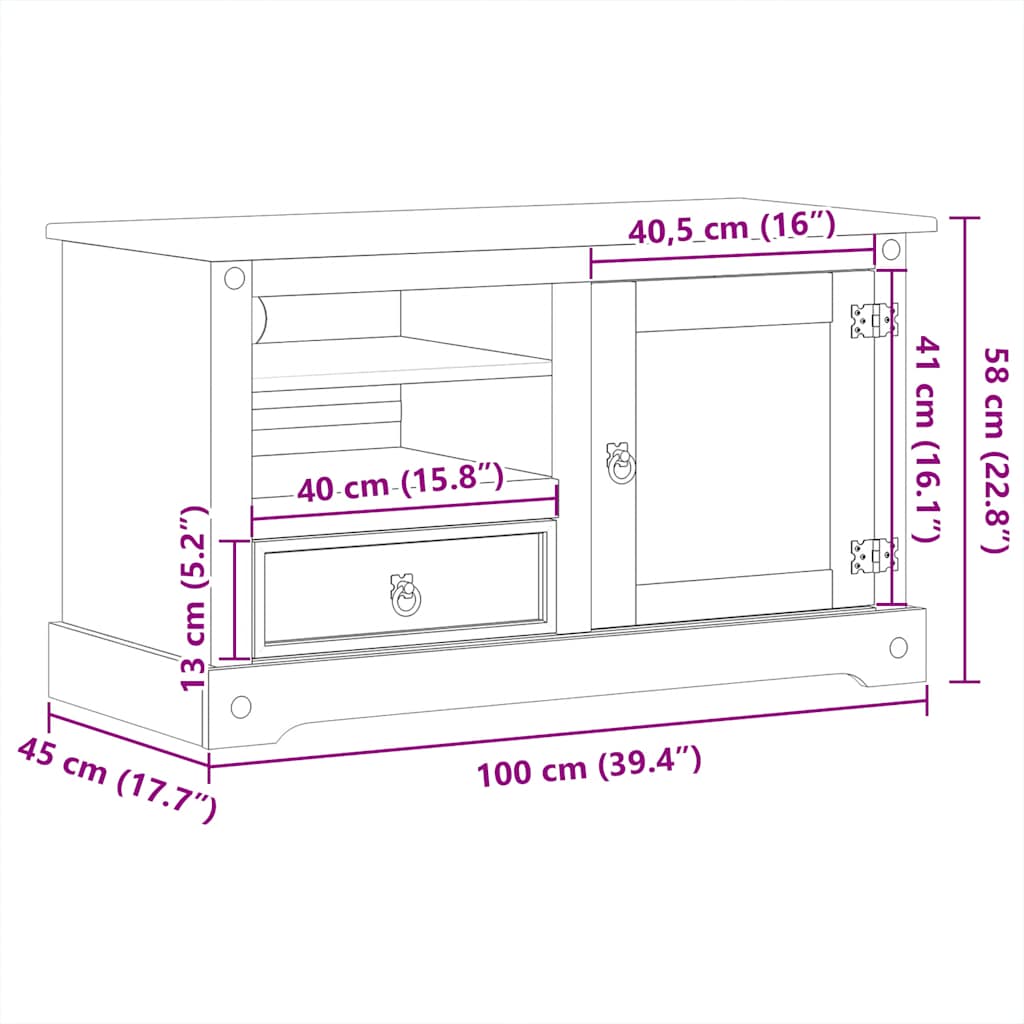 Tv-Meubel Corona 100X45X58 Cm Massief Grenenhout Gerecycled Hout (Naturel)