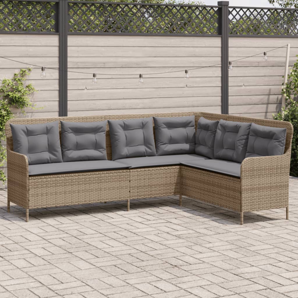 Tuinbank Met Kussens L-Vormig Poly Rattan