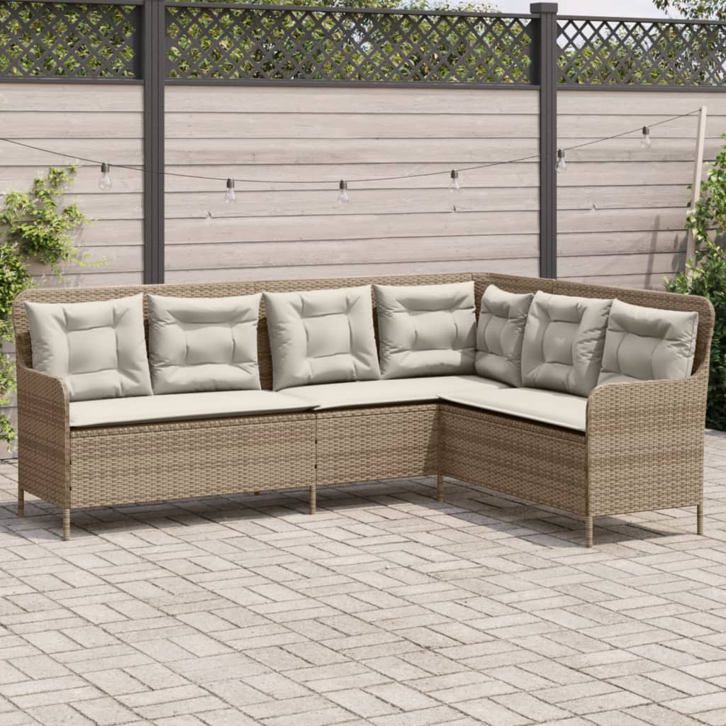 Tuinbank Met Kussens L-Vormig Poly Rattan