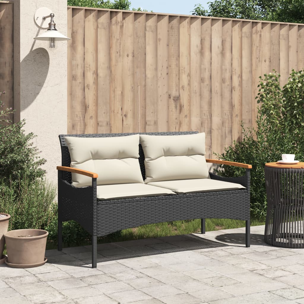 Tuinbank Met Kussens 116X62,5X74 Cm Poly Rattan