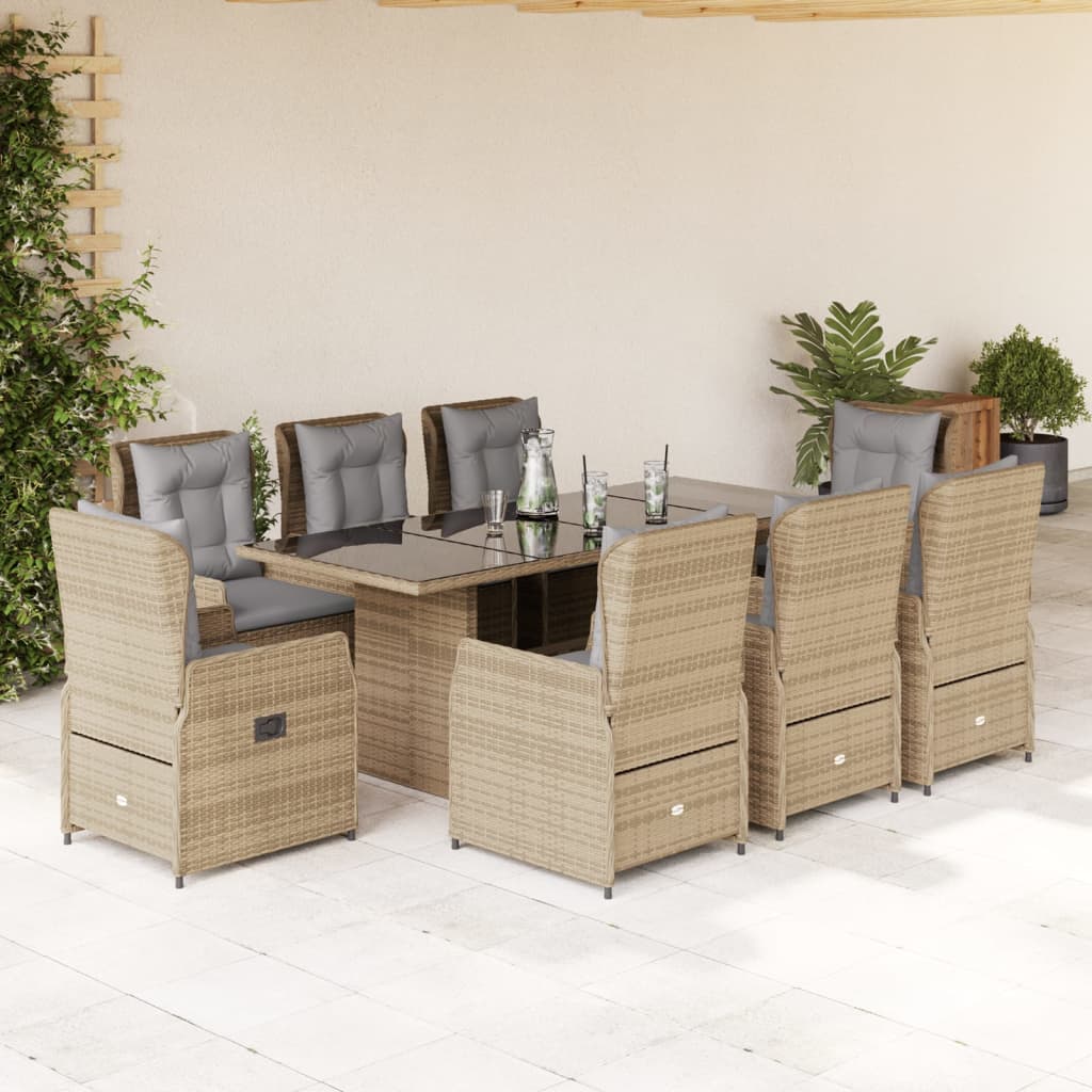 9-Delige Tuinset Met Kussens Poly Rattan