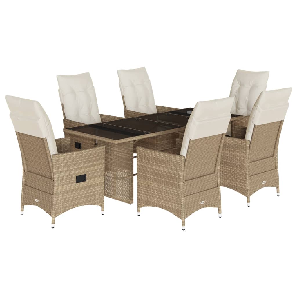 7-Delige Tuinset Met Kussens Poly Rattan Beige Naturel Geïmpregneerd