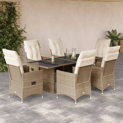 7-Delige Tuinset Met Kussens Poly Rattan Beige Naturel Geïmpregneerd