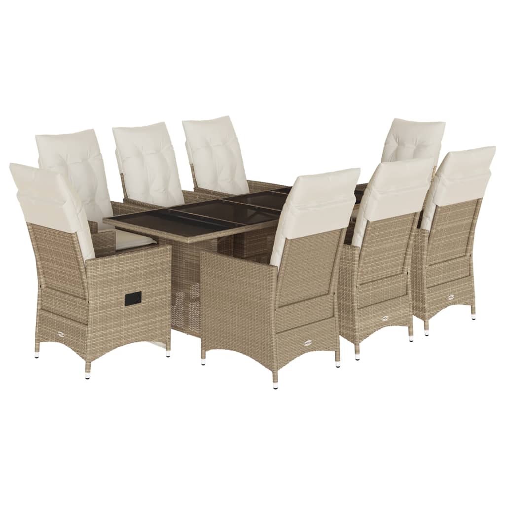 9-Delige Tuinset Met Kussens Poly Rattan Beige Wasbruin