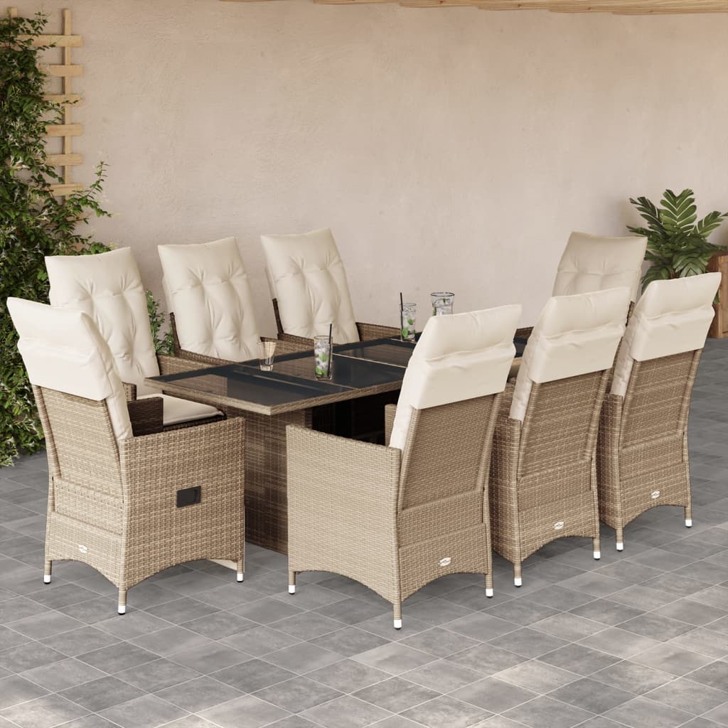 9-Delige Tuinset Met Kussens Poly Rattan Beige Wasbruin