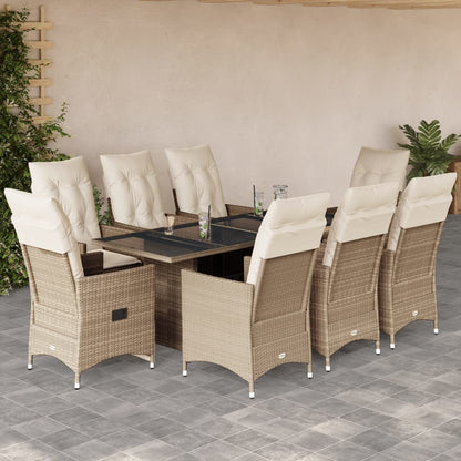 9-Delige Tuinset Met Kussens Poly Rattan Beige Wasbruin