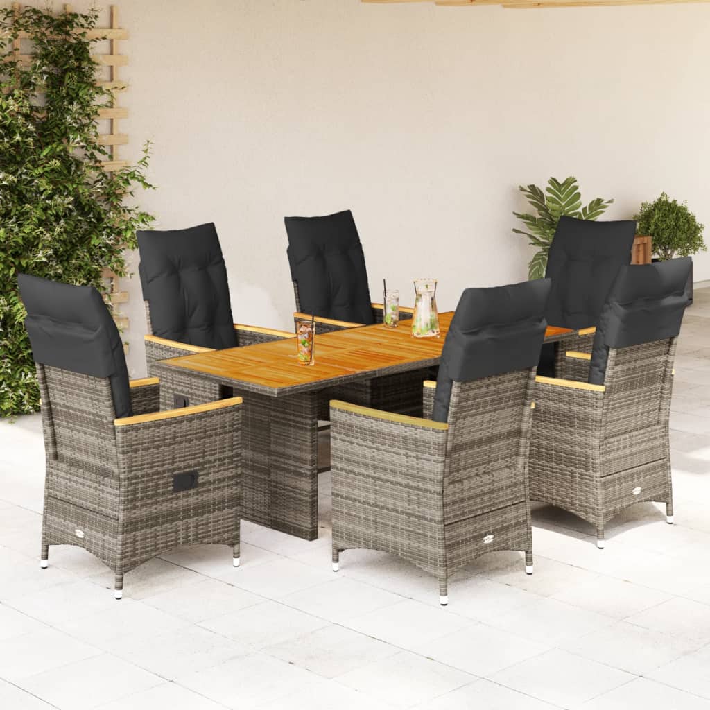 7-Delige Tuinset Met Kussens Poly Rattan Grijs