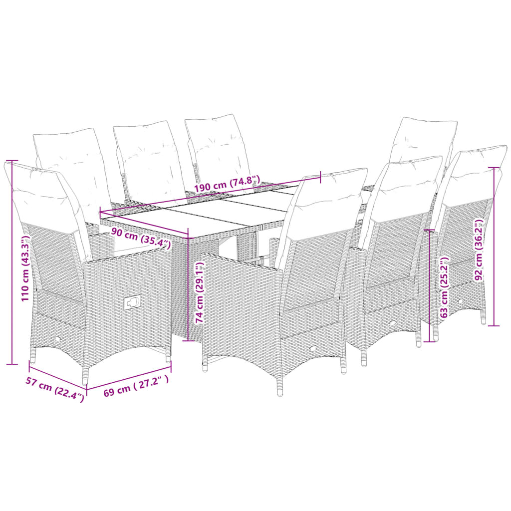 9-Delige Tuinset Poly Rattan Zwart