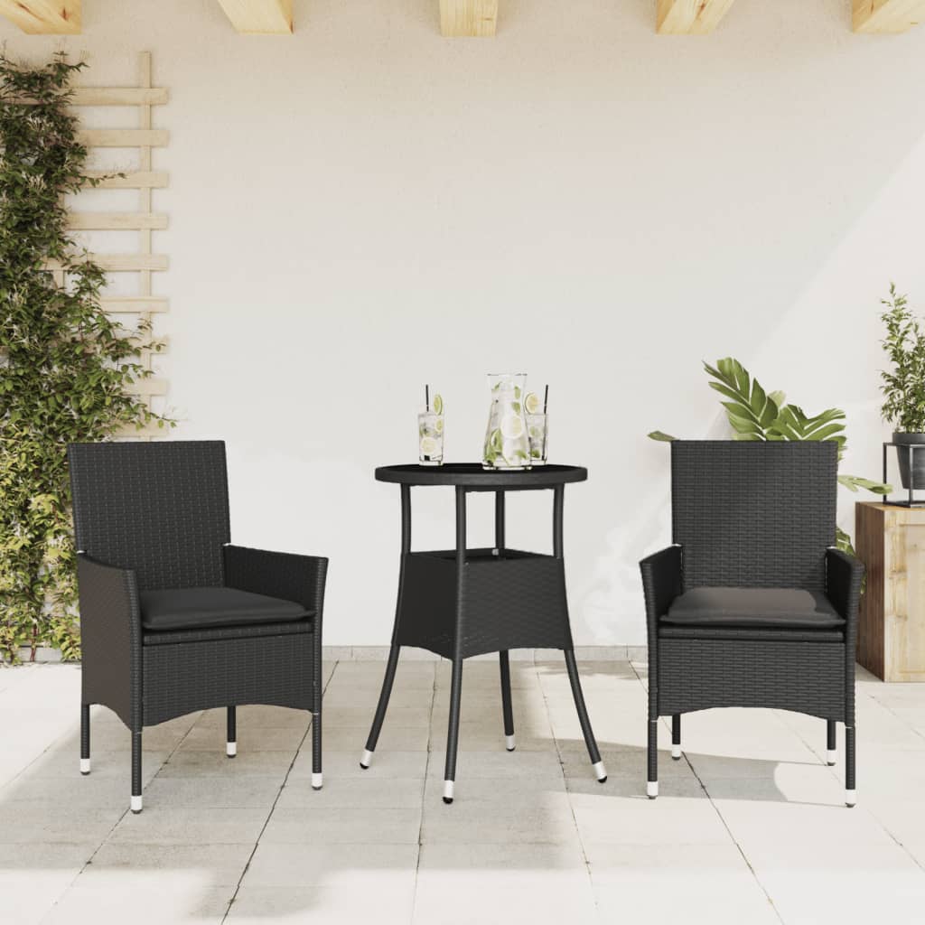 3-Delige Tuinset Met Kussens Poly Rattan En Glas