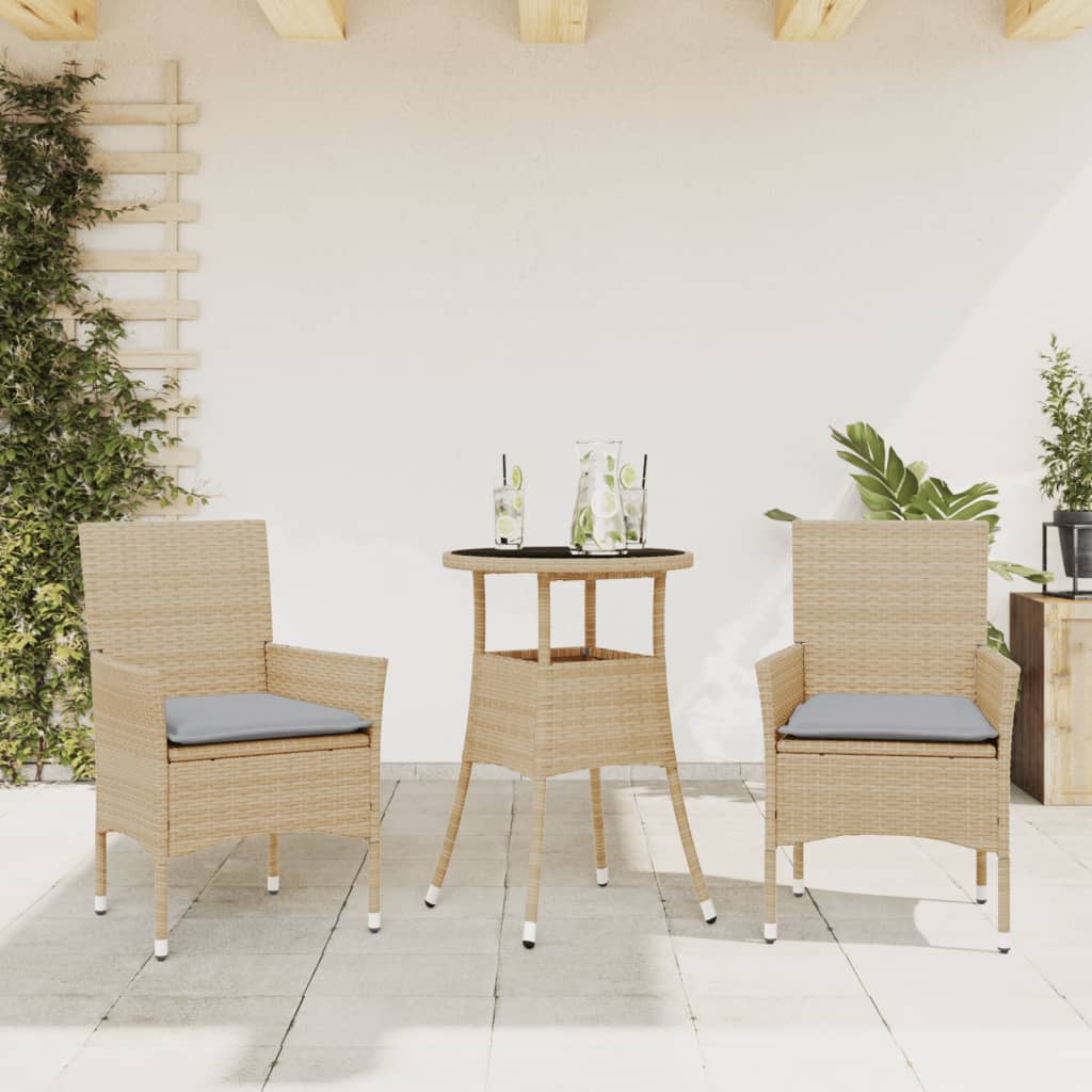 3-Delige Tuinset Met Kussens Poly Rattan En Glas