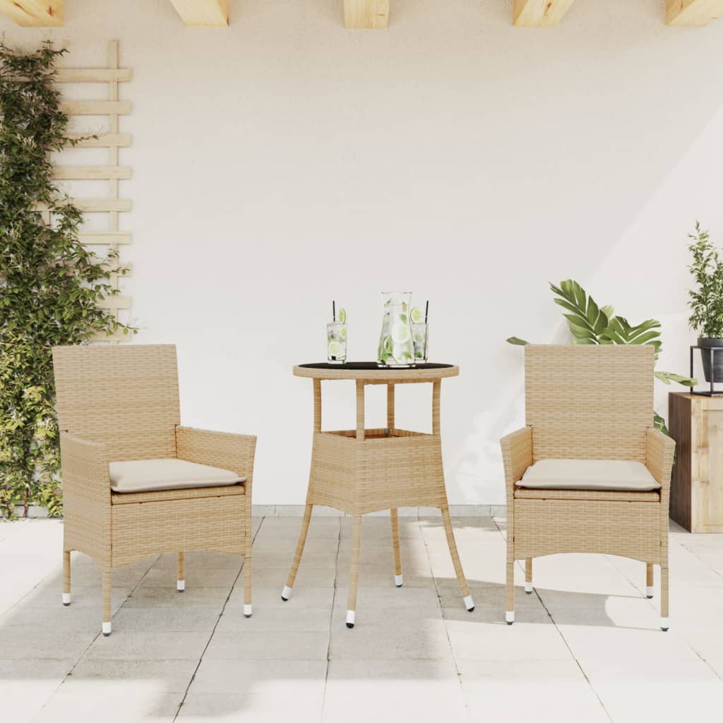 3-Delige Tuinset Met Kussens Poly Rattan En Glas