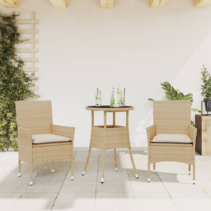 3-Delige Tuinset Met Kussens Poly Rattan En Glas