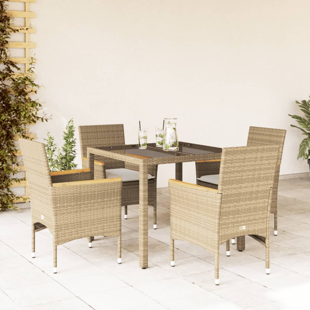 7-Delige Tuinset Met Kussens Poly Rattan En Glas