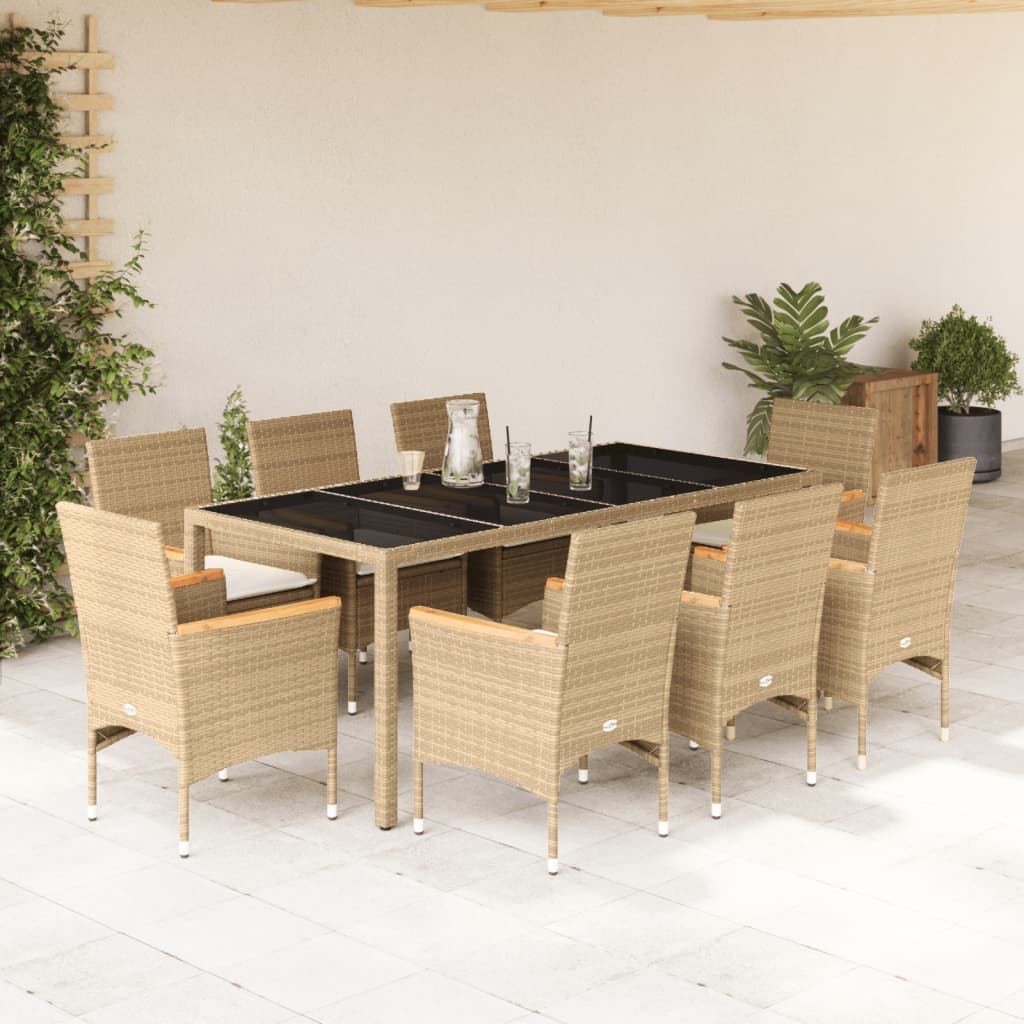 7-Delige Tuinset Met Kussens Poly Rattan En Glas