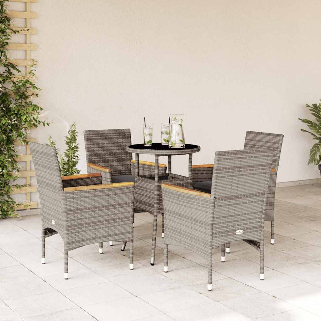 5-Delige Tuinset Met Kussens Poly Rattan En Glas