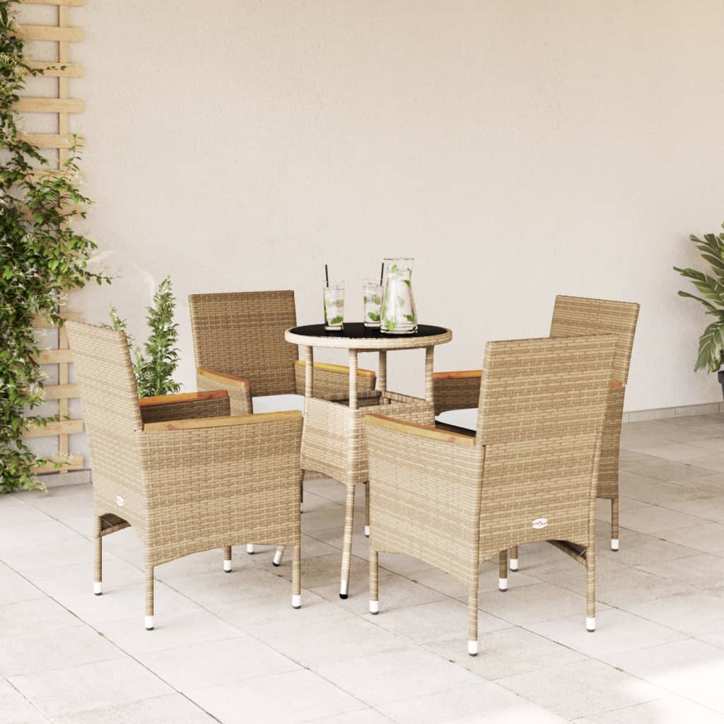 5-Delige Tuinset Met Kussens Poly Rattan En Glas