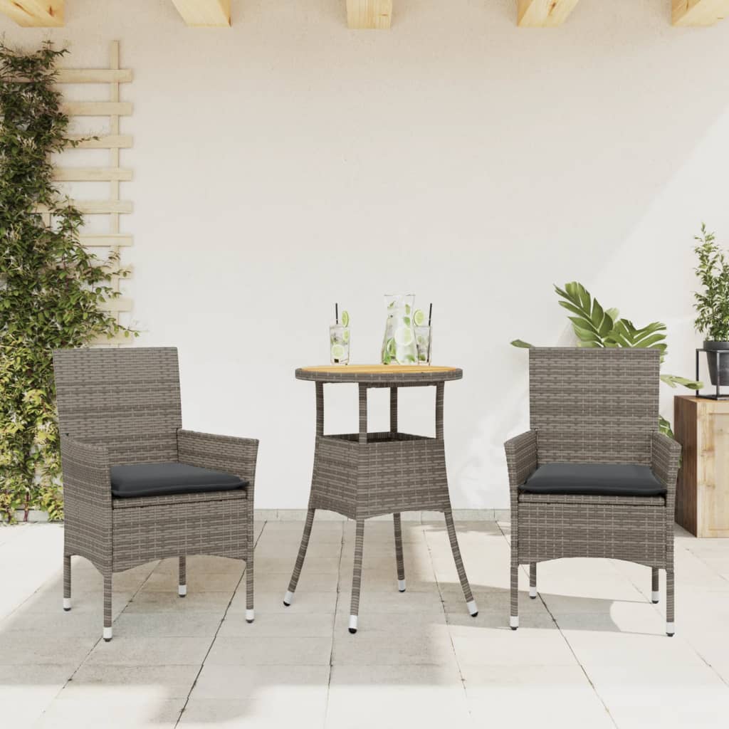 3-Delige Tuinset Met Kussens Poly Rattan En Acaciahout