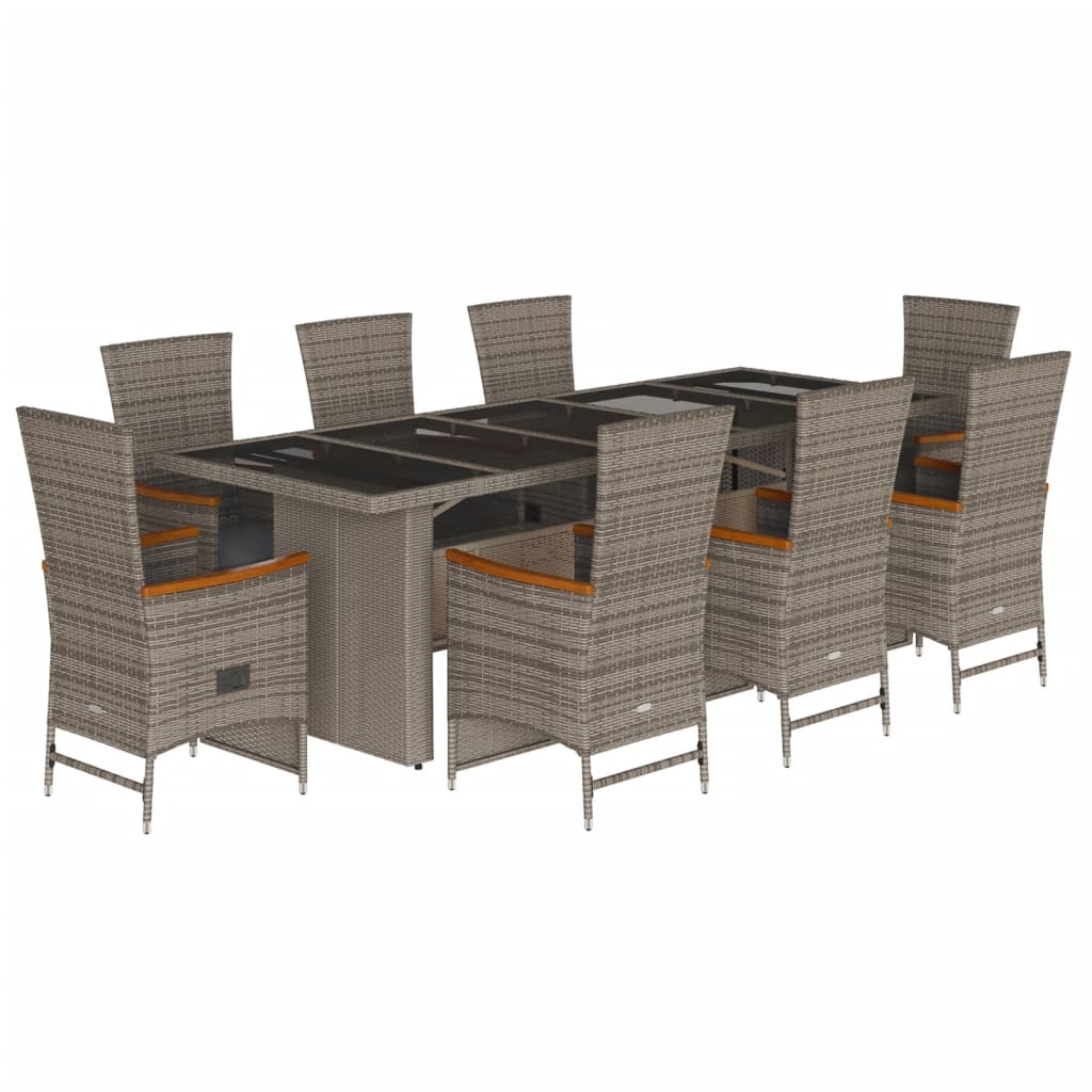 9-Delige Tuinset Met Kussens Poly Rattan Grijs